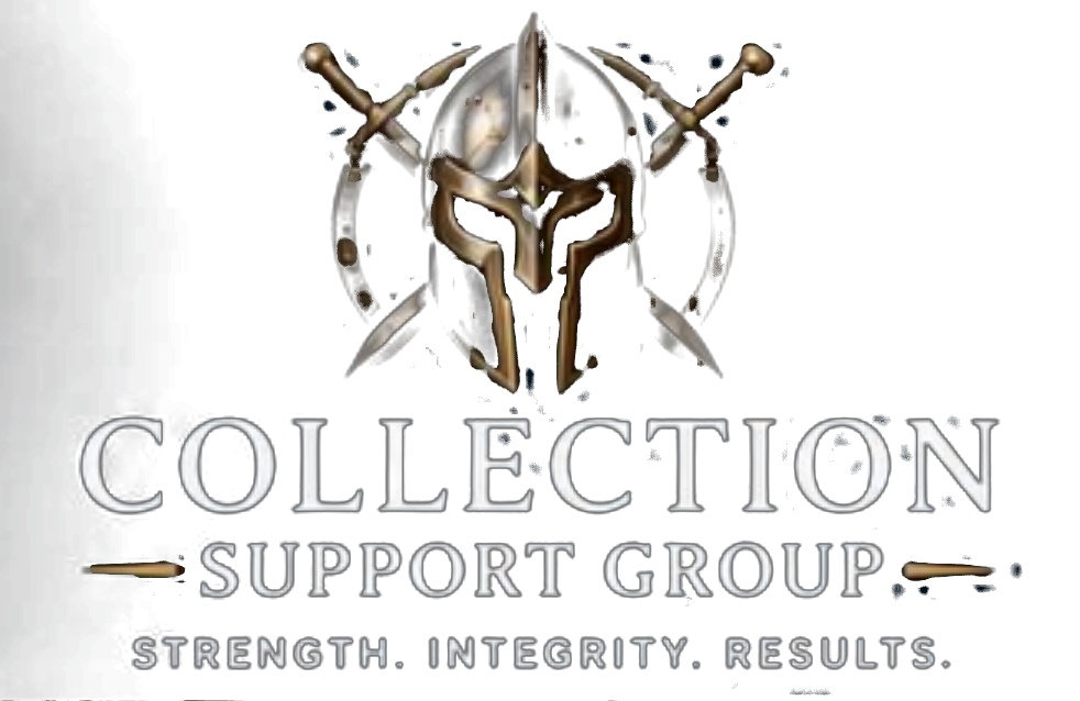 Collection Support Group logo with warrior helmet and crossed swords emblem